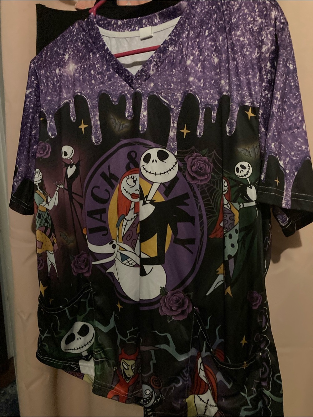 Source Unknown Purple & Black Themed 'Jack & Sally' Women's Top